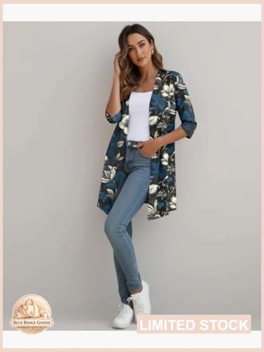 Lightweight Knit Cardigan Open Front 3/4 Sleeve Loose Fit Casual Layering - Picture 4 of 7